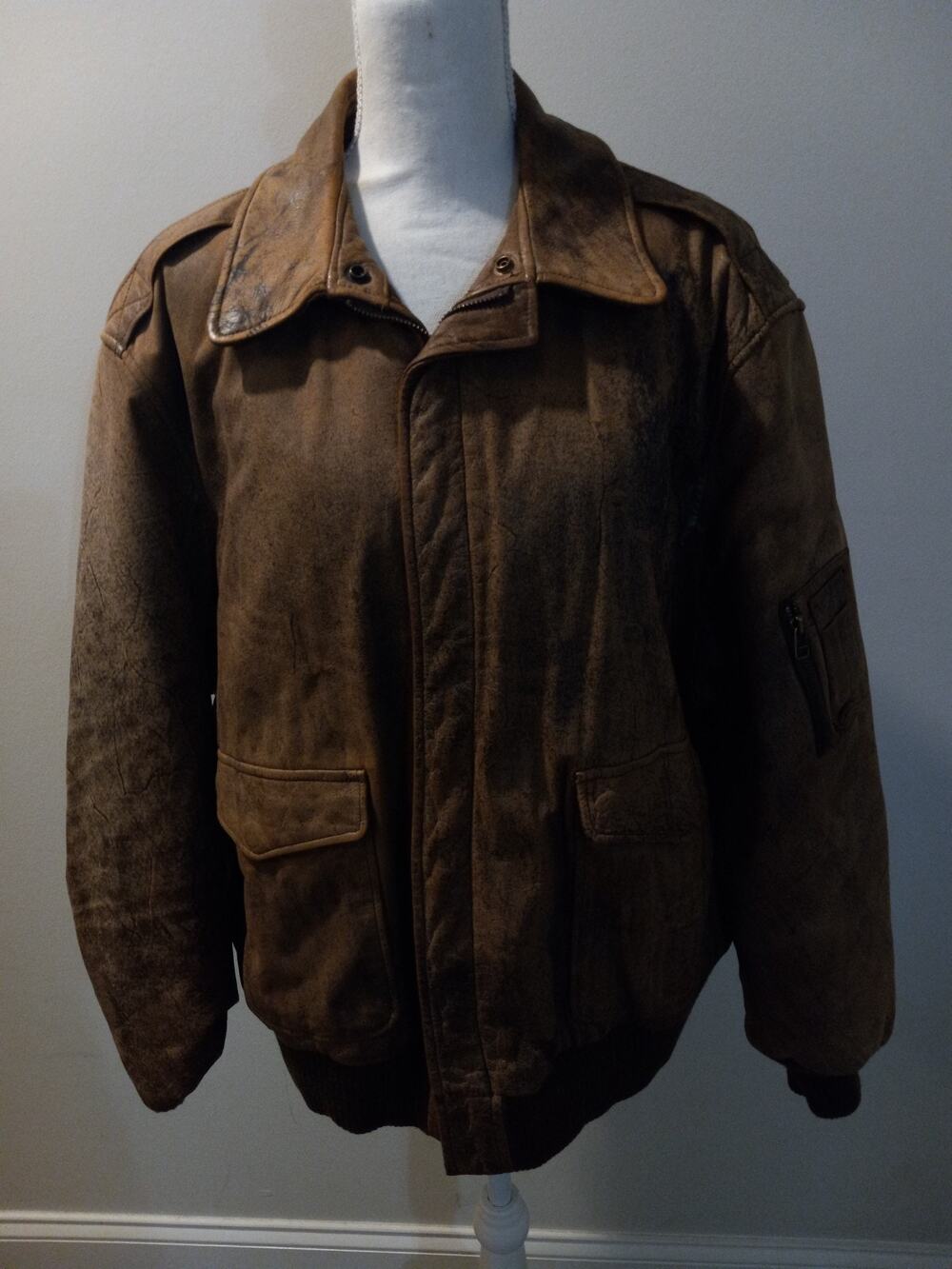 Men's Brown Leather London Fog Jacket Size 46 Reg